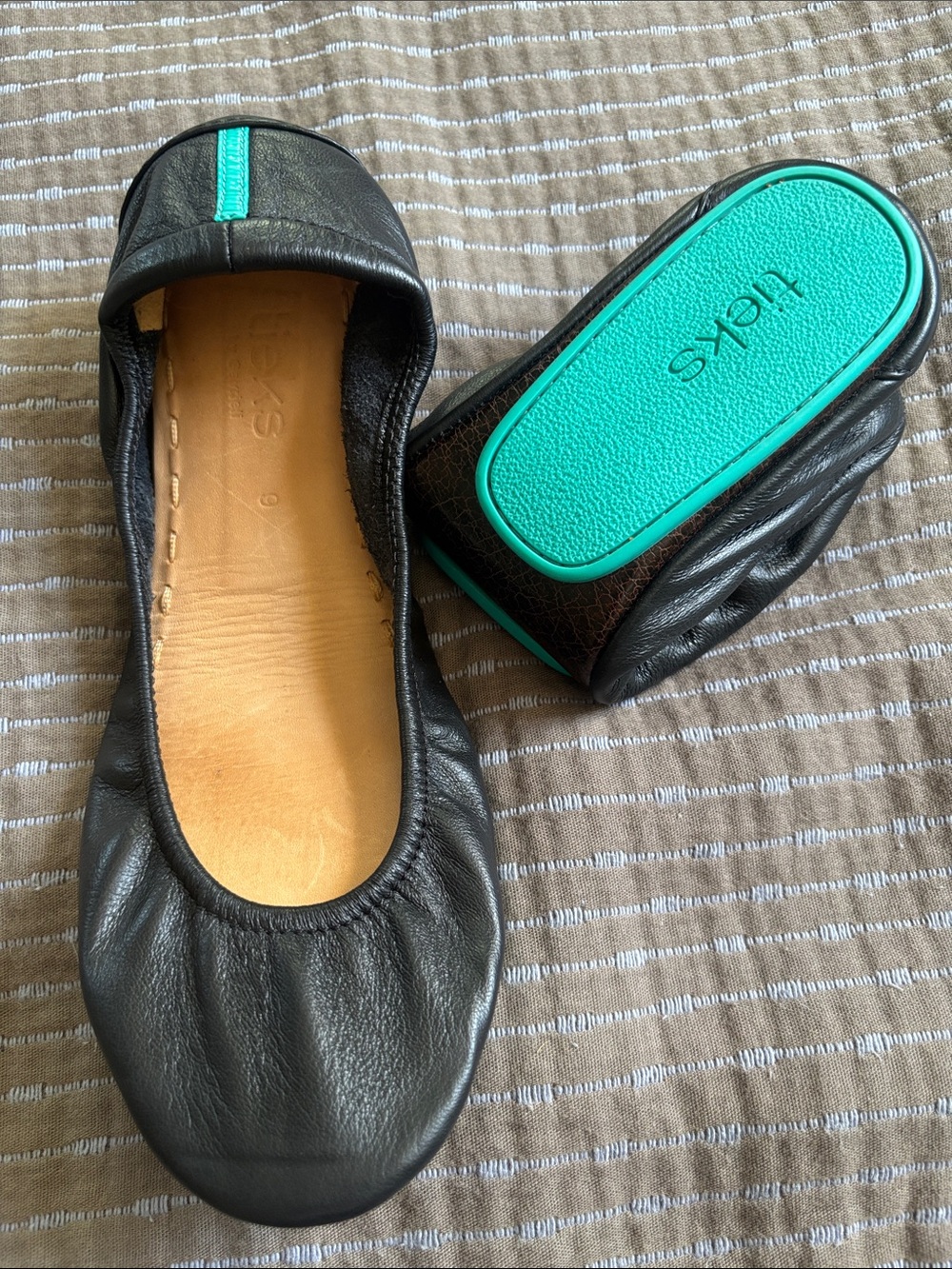 Tieks by Gavrieli Matte Black Leather Foldable Ballet Flats Women's Size 9